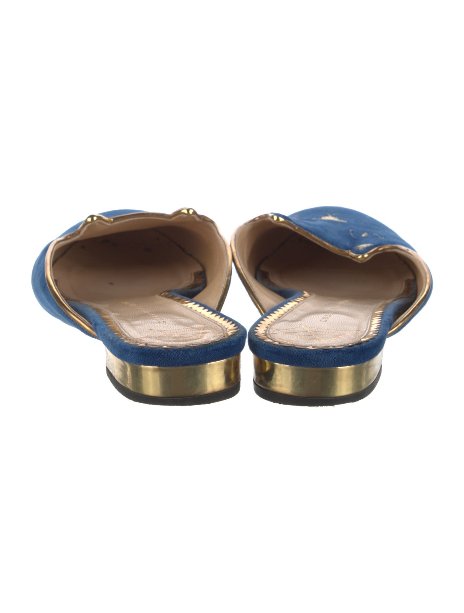 Charlotte Olympia Velvet Embroidered Accent Mules
